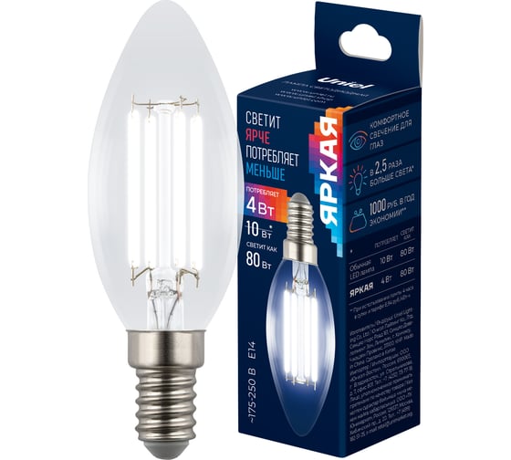 Лампа светодиодная прозрачная Uniel LED-C35-4W/4000K/E14/CL GLY01TR UL-00011937