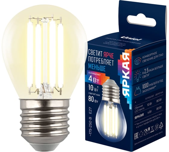 Лампа светодиодная прозрачная Uniel LED-G45-4W/3000K/E27/CL GLY01TR UL-00011940