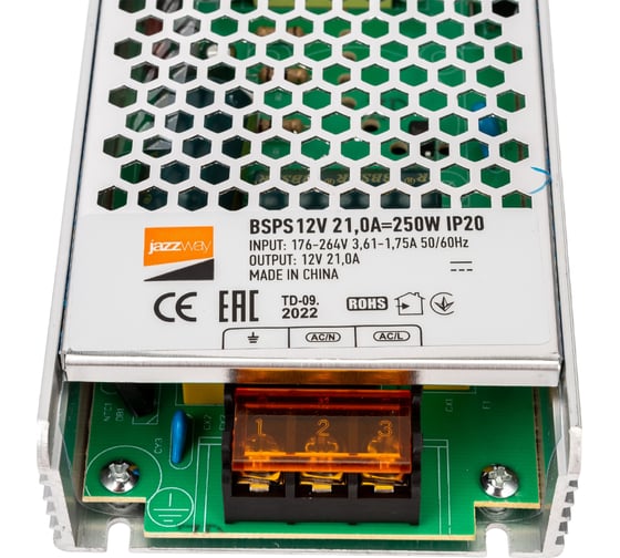 Блок питания для светодиодной ленты Jazzway 250Вт 21А 12В IP20 BSPS металл 1001238A