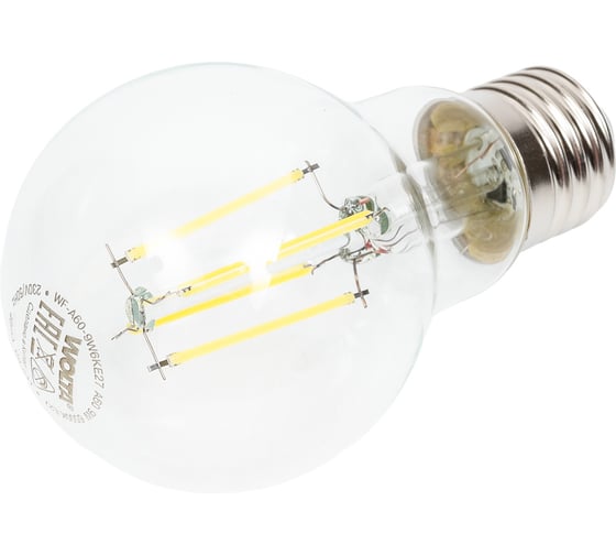 Светодиодная лампа Wolta FILAMENT, мощность 9Вт, эквивалент 75 Вт, холодный белый 6500K, цоколь Е27 WF-A60-9W6KE27