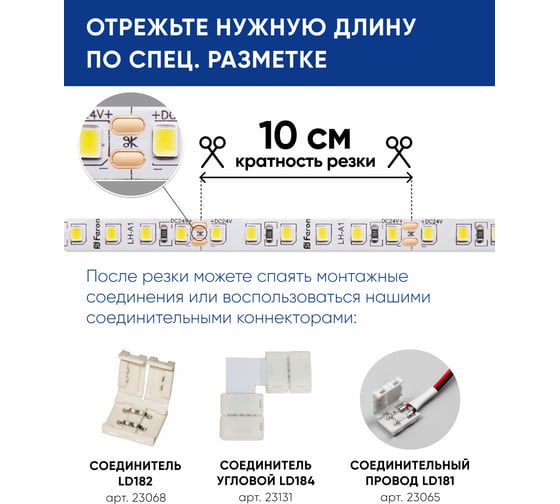 Светодиодная лента FERON LS500/ 60SMD 2835 /м 6Вт/м 24V 5000х8х1.22мм 6000К 41526