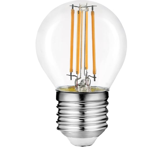 Светодиодная лампа Wolta FILAMENT мощностью 7Вт, эквивалент лампе накаливания 60Вт, цветовая температура холодный белый 6500K, цоколь Е27 WF-G45-7W6KE27