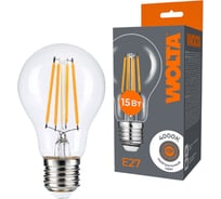 Светодиодная лампа Wolta FILAMENT мощностью 15Вт и цветовой температурой дневной белый свет 4000K, с цоколем Е27 WF-A60-15W4KE27