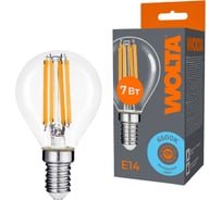 Светодиодная лампа Wolta шар FILAMENT мощностью 7Вт с цветовой температурой 6500K холодный белый свет, с цоколем Е14 WF-G45-7W6KE14