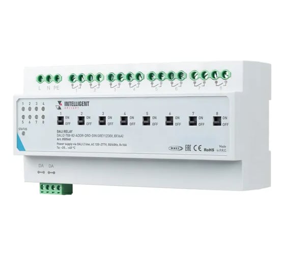 Релейный модуль INTELLIGENT ARLIGHT DALI2-708-82-ADDR-DRO-DIN Grey IARL, IP20 Пластик 1шт 050548