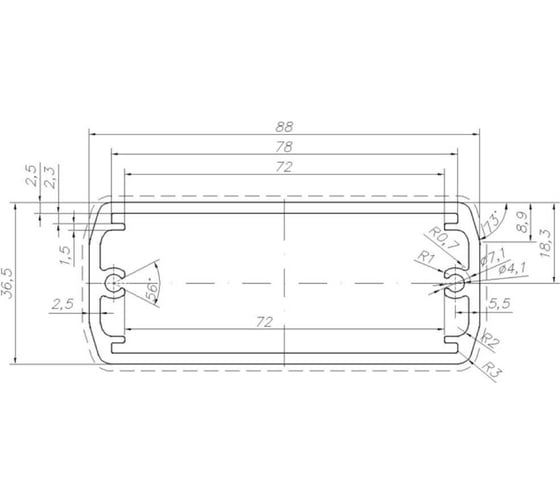 Профиль МЕТА-МИ MI-OCMP алюминиевый, ANOD, 88x36,5x1000мм MI PR-0117
