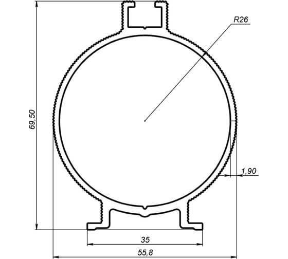 Профиль МЕТА-МИ MI-LCM d=52мм алюминиевый без покрытия MI PR-0155