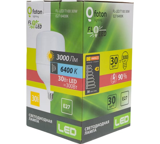 Лампа FL-LED T100 30W E27 6400К 3000Lm 180В-240V D100x170 FOTON_LIGHTING 614759