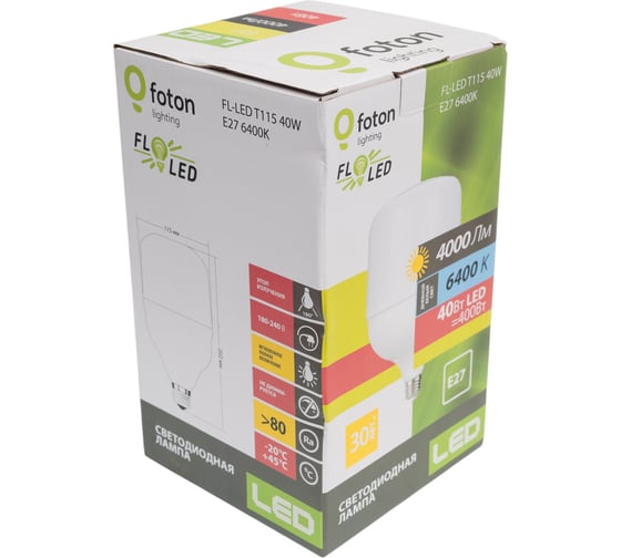 Лампа FL-LED T115 40W E27 6400К 4000Lm 180В-240V D115x202 FOTON_LIGHTING 614780