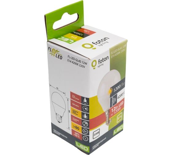 Лампа шарик FL-LED GL45 12W E14 4200К 220V 1200Лм 45x88мм FOTON_LIGHTING 615565