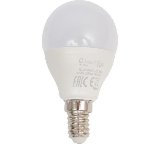 Лампа шарик FL-LED GL45 12W E14 4200К 220V 1200Лм 45x88мм FOTON_LIGHTING 615565 1