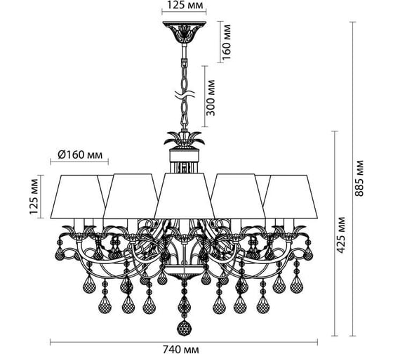 Люстра ODEON LIGHT, текстиль E14 8х40W PLESANSA 3431/8