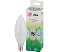 Лампочка светодиодная ЭРА GREEN LINE LED B3515W840E14 GL, E14, 15 Вт, свеча, яркий белый свет Б0067121