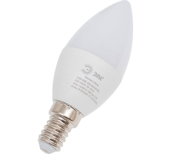 Лампочка светодиодная ЭРА GREEN LINE LED B358W840E14 GL, E14, 8 Вт, свеча, яркий белый свет Б0067100