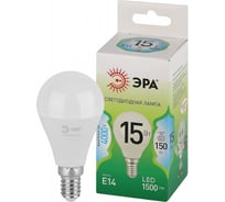 Лампочка светодиодная ЭРА GREEN LINE LED P4515W840E14 GL, E14, 15 Вт, шар, яркий белый свет Б0067045