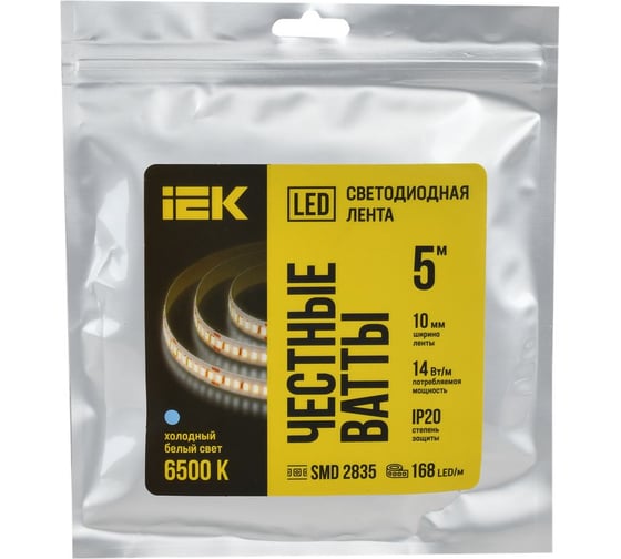 Лента LED IEK 5м 2835-168LED 14Вт/м IP20 10мм 24В 6500К LSR6-2-168-20-1-05