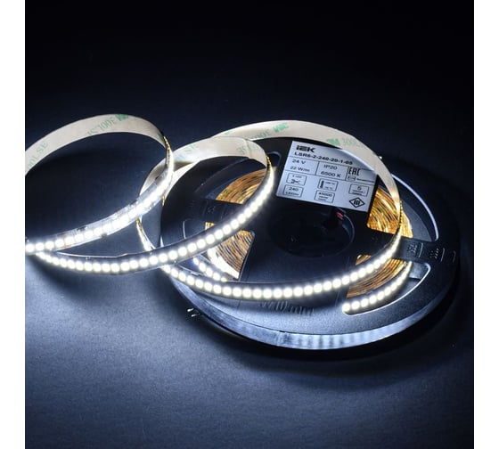 Лента LED IEK 5м 2835-240LED 22Вт/м IP20 10мм 24В 6500К LSR6-2-240-20-1-05