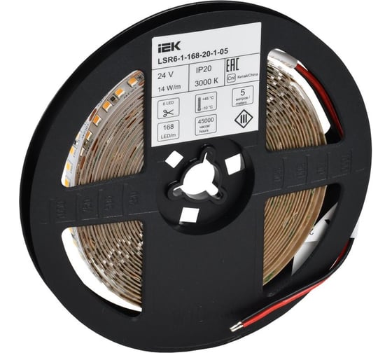 Лента LED IEK 5м 2835-168LED 14Вт/м IP20 10мм 24В 3000К LSR6-1-168-20-1-05