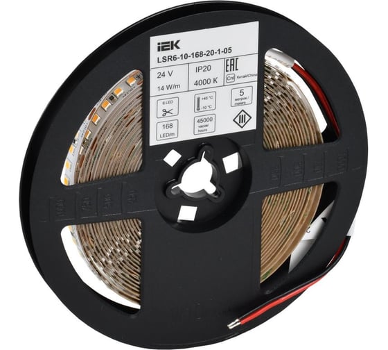 Лента LED IEK 5м 2835-168LED 14Вт/м IP20 10мм 24В 4000К LSR6-10-168-20-1-05