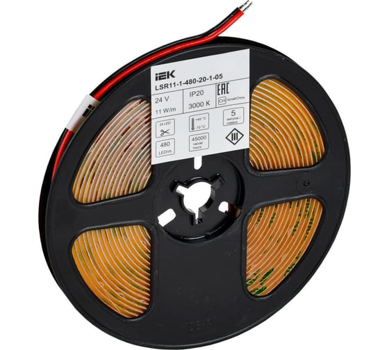 Лента LED IEK 5м COB-480LED 11Вт/м IP20 8мм 24В 3000К LSR11-1-480-20-1-05