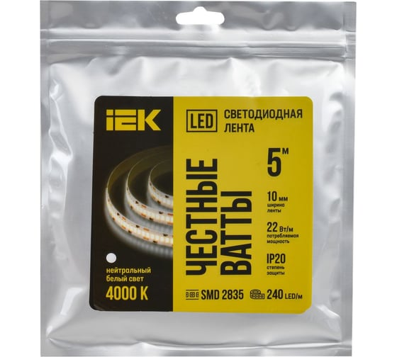 Лента LED IEK 5м 2835-240LED 22Вт/м IP20 10мм 24В 4000К LSR6-10-240-20-1-05