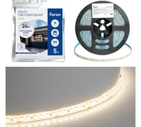 Светодиодная LED лента FERON LS512, 180SMD(2835)/м 16Вт/м 24V 5000x10x2.3мм 4000К IP65, 51826