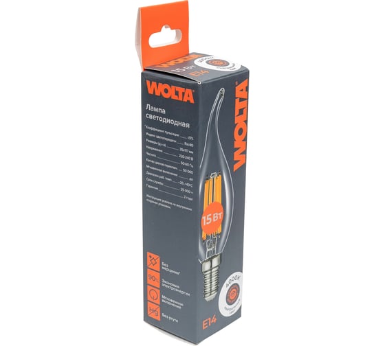 Светодиодная лампа WOLTA FILAMENT 15Вт 4000K Е14 WF-CT35-15W4KE14