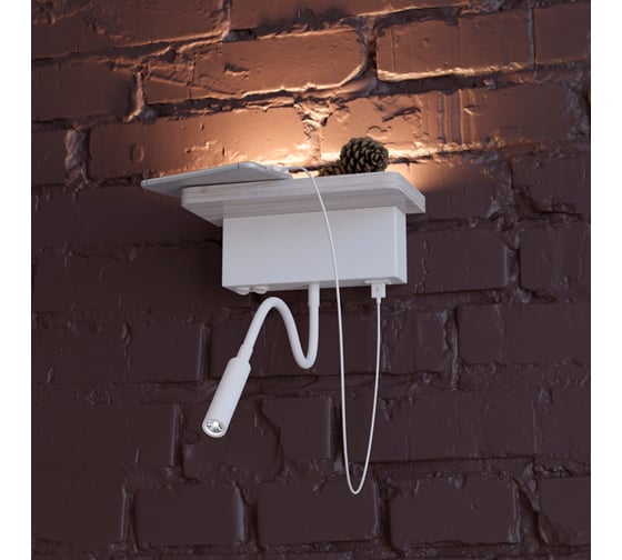 Настенный светильник-полка ODEON LIGHT WOODY с подсветкой/USB металл, LED, 8W 3869/8WL