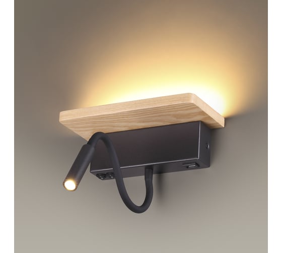 Настенный светильник-полка ODEON LIGHT WOODY с подсветкой/USB металл, LED, 8W 3868/8WL