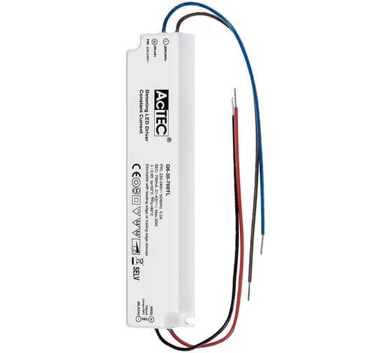 Блок питания AcTEC 21-43В, 30Вт, IP65, 0,7A, диммируемый, Triac, 158x31,5x22мм, Q6-30-700TL