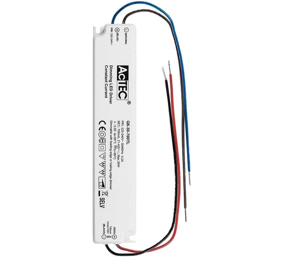 Блок питания AcTEC 21-43В, 30Вт, IP65, 0,7A, диммируемый, Triac, 158x31,5x22мм, Q6-30-700TL