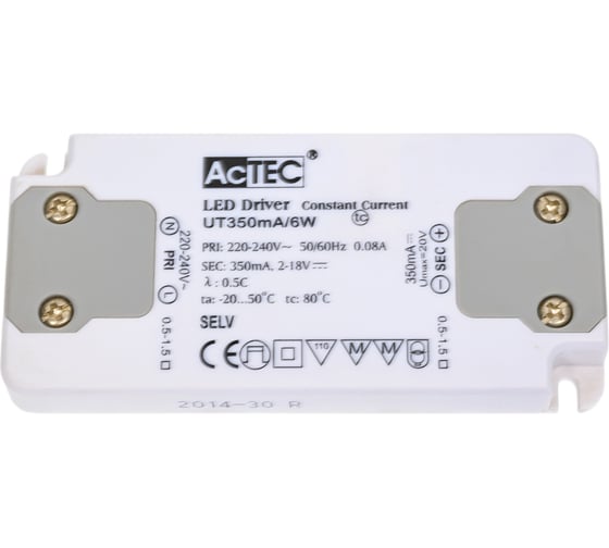 Блок питания AcTEC 2-18В, 6Вт, IP20, 0,35A, 98x46x11мм, UT350mA/6W