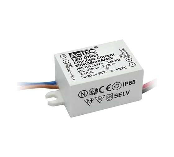 Блок питания AcTEC 2-12В, 4Вт, IP65, 0,35A, 38x27x21мм, MINI350mA/4W
