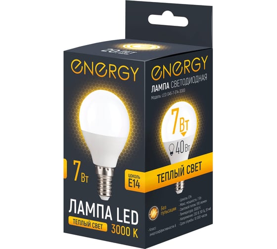 Лампа светодиодная Energy LED G45-7-E14-3000 109315