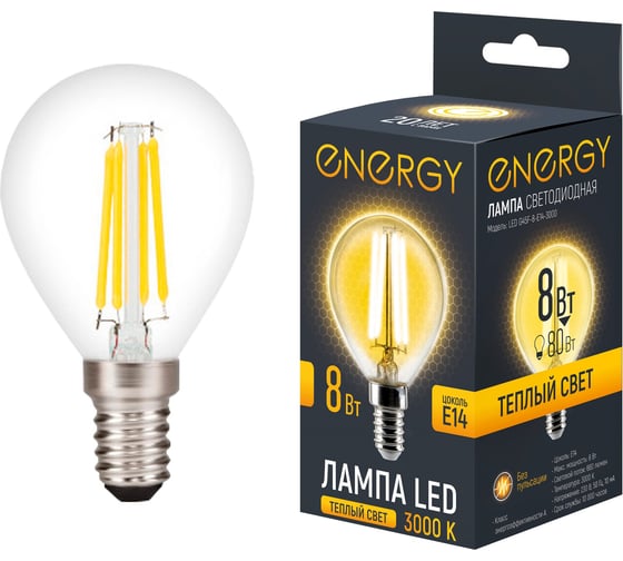 Лампа светодиодная Energy LED G45F-8-E14-3000 109321