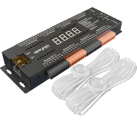 Контроллер для лестницы Apeyron 12В/24В, 480/960Вт, 32CHх1,5А, IP20, 199х63х22,5, 4 реж., 10 скор., черный 04-63