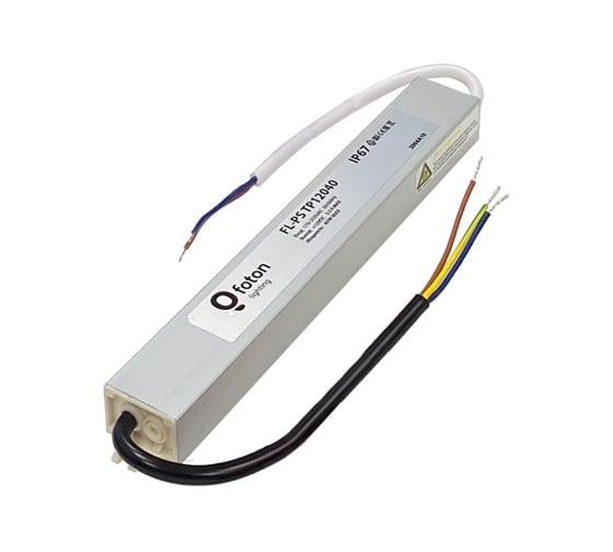 Трансформатор FL-LED FL-PS TP12040 Pout= 40Вт, Uout=12В, Uin=175-240В, IP67, 220x30x20mm, 290г - металлический герметичный 601971 1