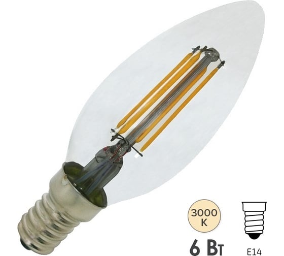 Лампа FL-LED Filament C35 6W E14 3000К 220V 600Лм 35x98мм FOTON_LIGHTING свеча прозрачная 606495