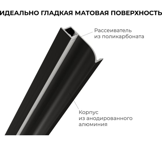 Профиль алюминиевый Apeyron для плинтуса под светодиодную ленту, черный, 13,5х50мм, 2м / 08-66-Ч