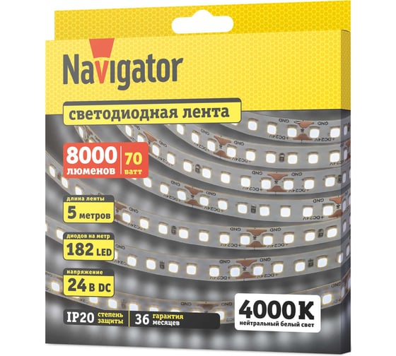 СД Лента Navigator 95 303 NLS-2835W182-14-IP20-24V 5м 95303