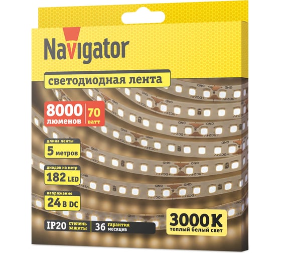 СД Лента Navigator 95 309 NLS-2835WW182-14-IP20-24V 5м 95309