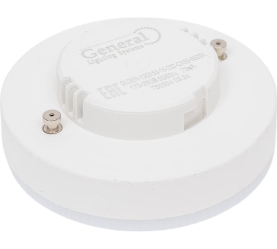 Светодиодная лампа General Lighting Systems GX53 15Вт 230В 1150Лм 6500К холодный белый свет Шайба GLDEN-10GX53-15-230-GX53-6500 Упаковка 10шт 661898