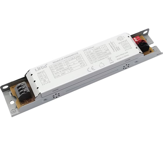 LED-драйвер Lifud 40Вт, вх 220-240VAC, вых 200-350мА 40-130VDC, неизолир, металл LF-FMR040YSIII 2016421722