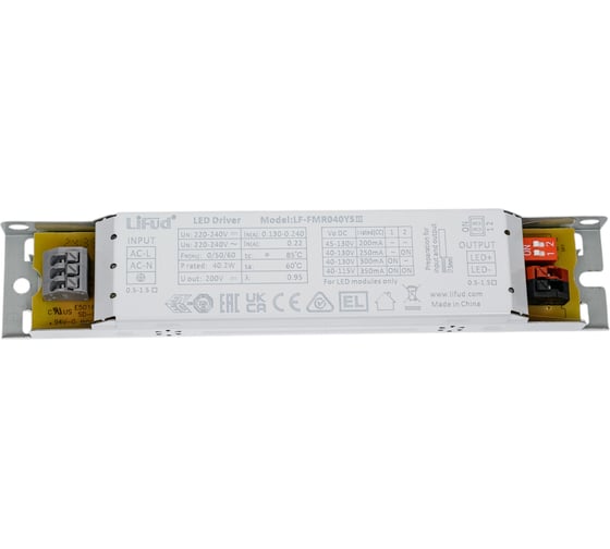 LED-драйвер Lifud 40Вт, вх 220-240VAC, вых 200-350мА 40-130VDC, неизолир, металл LF-FMR040YSIII 2016421722