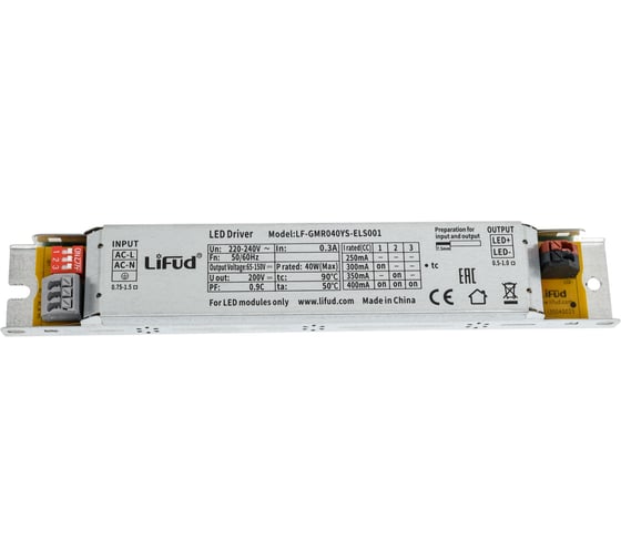 LED-драйвер Lifud 40Вт, вх 220-240В AC, вых 250-400мА 65-150В DC, изолир, металл LF-GMR040YS-ELS001 2016421718