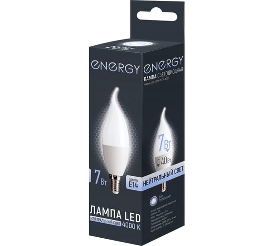 Лампа светодиодная Energy LED С37W-7-E14-4000 109324