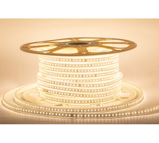 Светодиодная лента Apeyron 220В, 8Вт/м, smd2835, 120д/м, IP65 ПВХ, 600Лм/м, размер 13,5х7мм, 50м, 3000К / 17-41