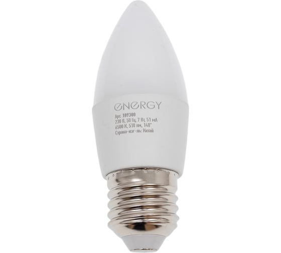 Лампа светодиодная Energy LED С37-7-E27-6500 109300
