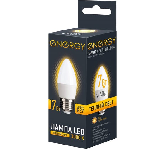 Лампа светодиодная Energy LED С37-7-E27-3000 109298