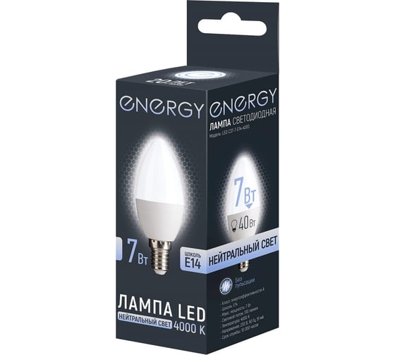 Лампа светодиодная Energy LED С37-7-E14-4000 109289